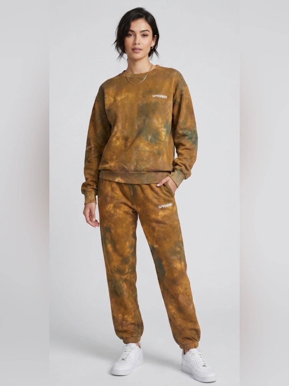 Two Piece Set SPRWMN Earth Tone Tie Dye Logo Crewneck & Sweatpants Size S